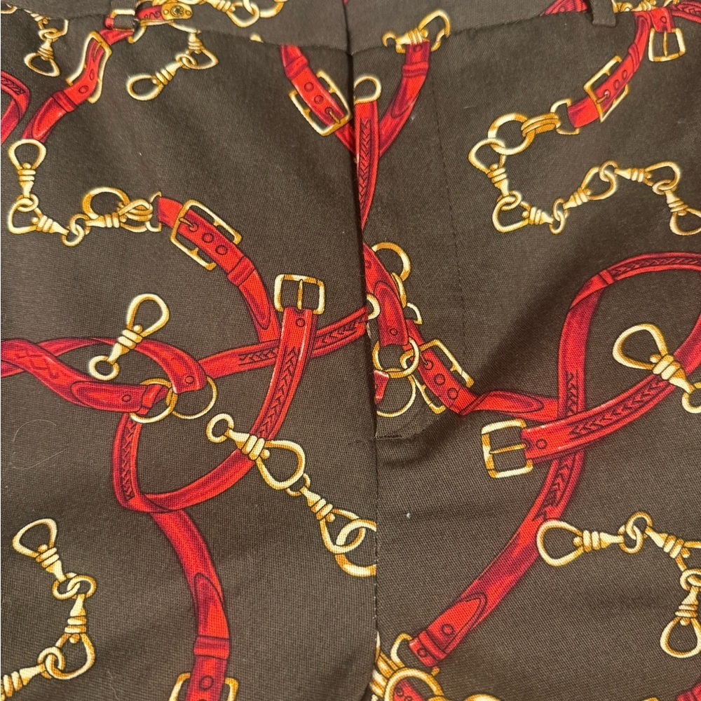 Zara chocolate brown, gold , and Red Patterned Cropped Pants A309 measure in pic - Picture 11 of 11